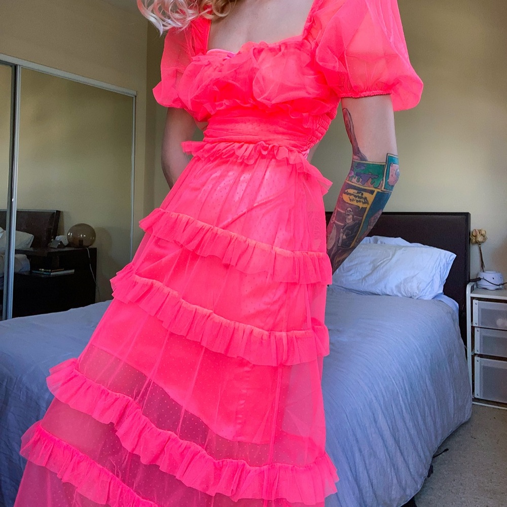 ISO For Love and Lemons Vixen Maxi Dress Neon Coral